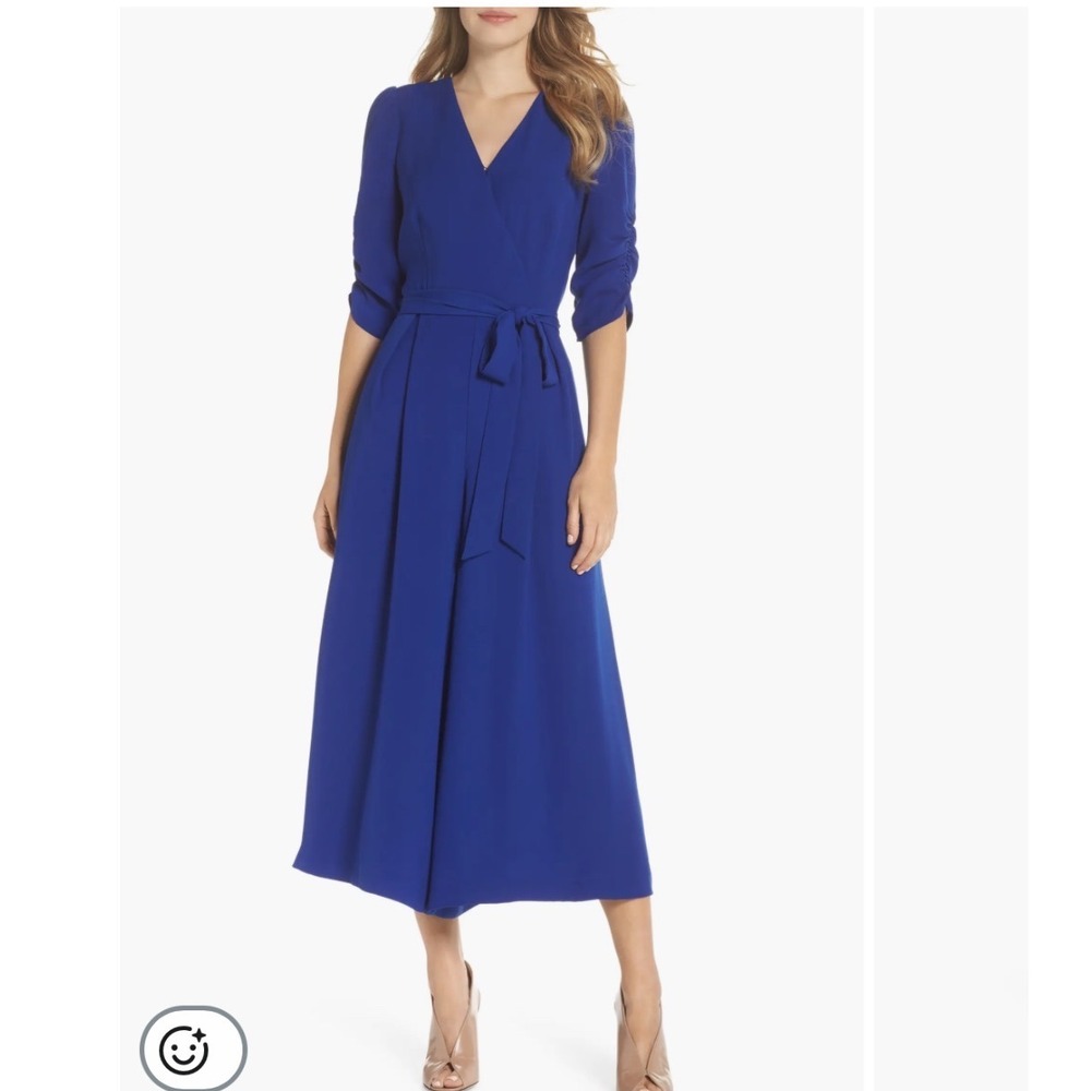 Eliza J RoBlue Ruched Sleeve Wide Leg Jumpsuit Size 6